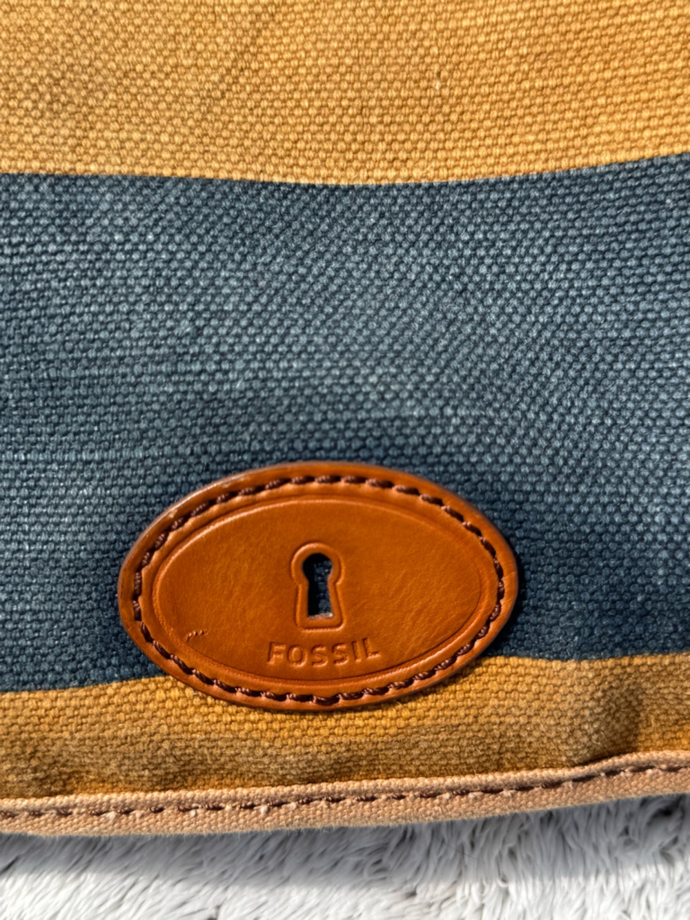 Fossil Striped Messenger Bag in Teal, Navy and Tan - Picture 3 of 3